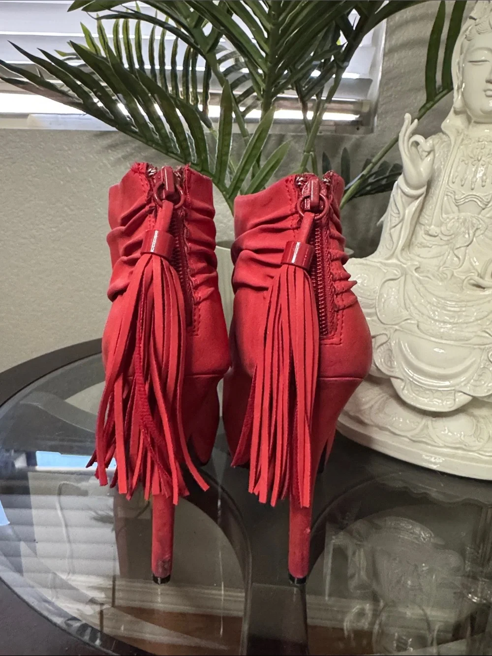 Rock & Republic Red Tassel Peep-Toe platform Ankle Boots - Women